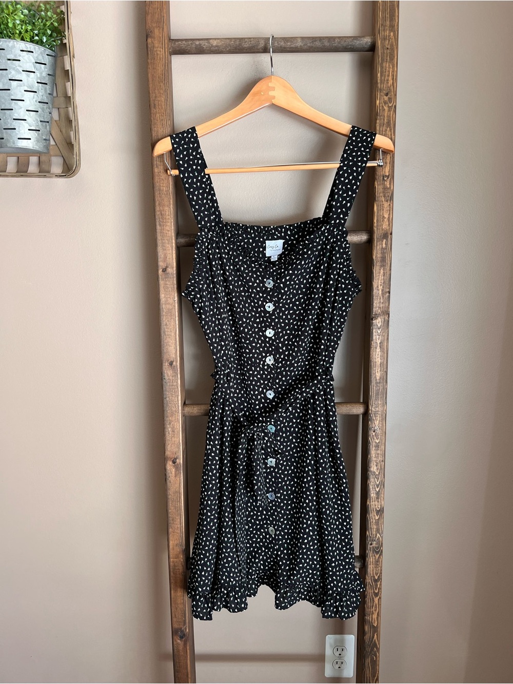 Black and floral Button-Front Ruffle Hem Sundress